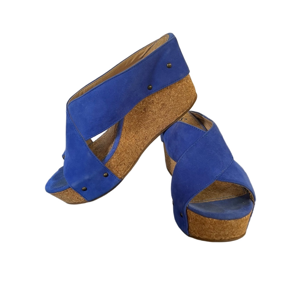 Splendid 70s vibe blue velvet platform wedges - Picture 5 of 7